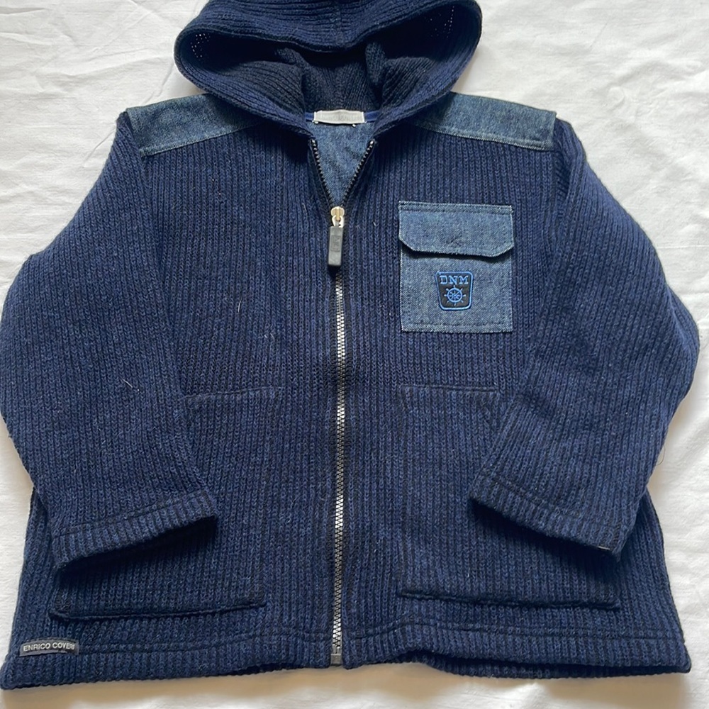 Vintage Enrico Coveri Blue Wool Zip-Up Jacket Size 6a